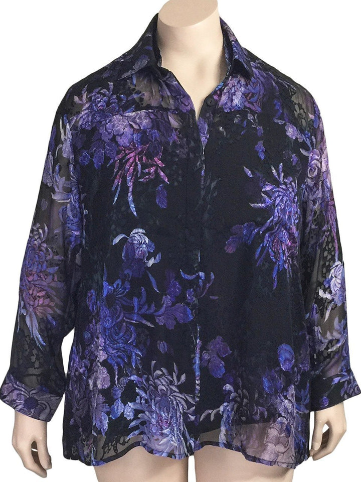 Dressori Black Silk Burnout Blouse Top