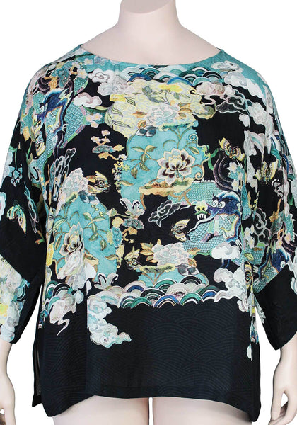 Dressori Plus Size Silk Kimono Sleeve Top