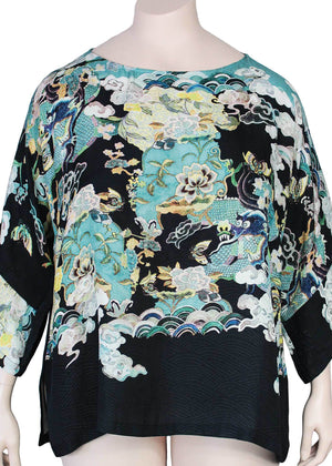 Dressori Plus Size Silk Kimono Sleeve Top