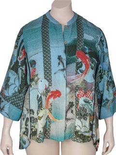 Citron Plus Size Silk Cotton Koi Print Blouse