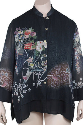 Citron Plus Size Silk Mandarin Collar Blouse