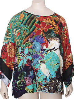 Dressori Plus Size Kimono Sleeve Silk Print Top
