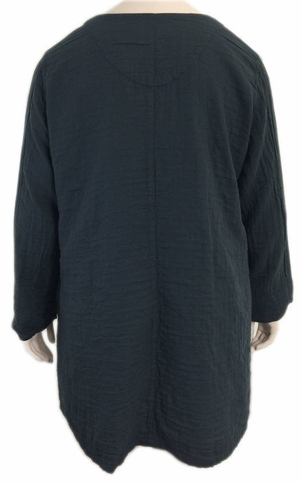 KLEEN Long Black Double Layered Cotton V-Neck Tunic