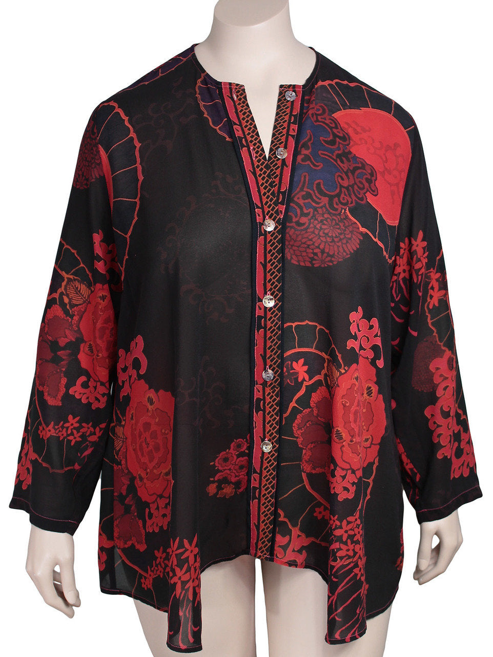 Citron Santa Monica Black Silk Print Open Style Mandarin Collar cheapest Jacket