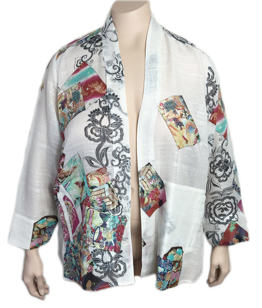 Plus Size Citron Linen Silk Print Kimono Jacket