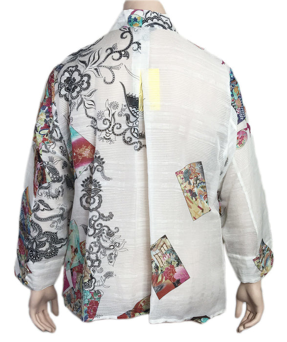 Citron Linen Silk Print Kimono Jacket