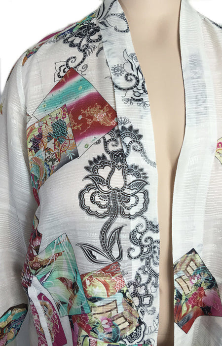 Citron Linen Silk Print Kimono Jacket