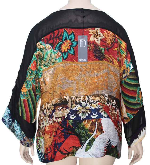 Dressori Kimono Sleeve Silk Print Top