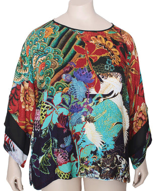 Dressori Plus Size Kimono Sleeve Silk Print Top