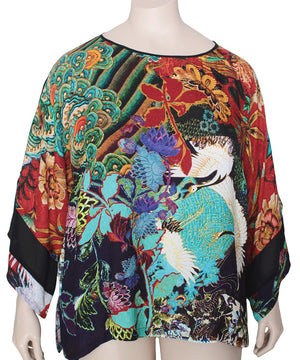 Dressori Plus Size Kimono Sleeve Silk Print Top