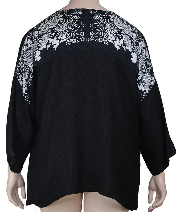 Dressori Silk Jewel Neck Blouse Plus Size - BACK VIEW